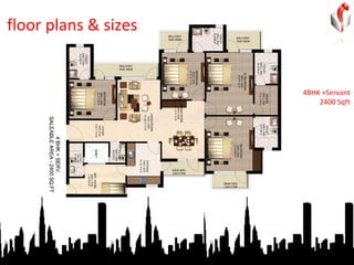 floor plans & sizes 4BHK +Servant 2400 Sqft 