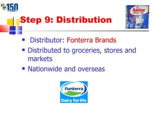 Step 9: Distribution Distributor:  Fonterra Brands Distributed to groceries, stores and markets Nationwide and overseas 