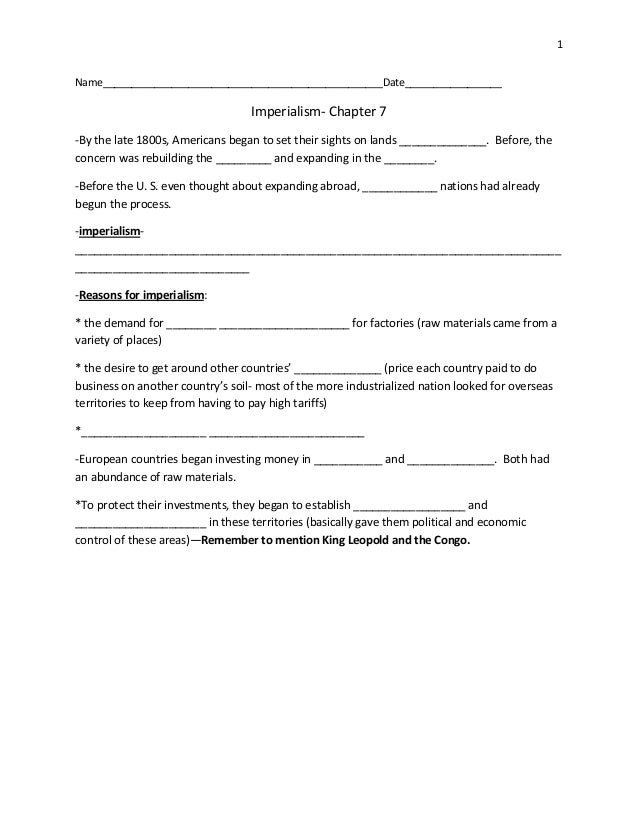 Imperialism Guided Reading Student Notes Chapter 7