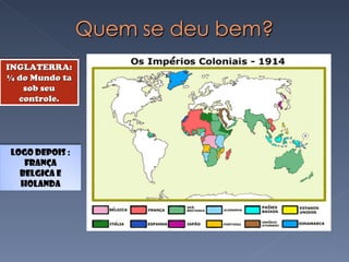 INGLATERRA: ¼ do Mundo ta sob seu controle. Logo depois : França Belgica e Holanda 