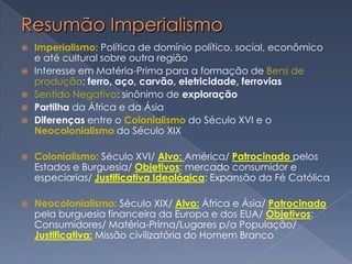 Principalmente Grã-Bretanha, França, Alemanha, Itália, Holanda, Bélgica, EUA e Japão.A ERA DOS IMPÉRIOS