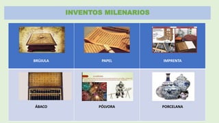 INVENTOS MILENARIOS
BRÚJULA PAPEL IMPRENTA
ÁBACO PÓLVORA PORCELANA
 