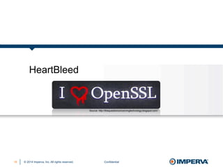 © 2014 Imperva, Inc. All rights reserved.
HeartBleed
Confidential18
Source: http://thequestionconcerningtechnology.blogspot.com/
 