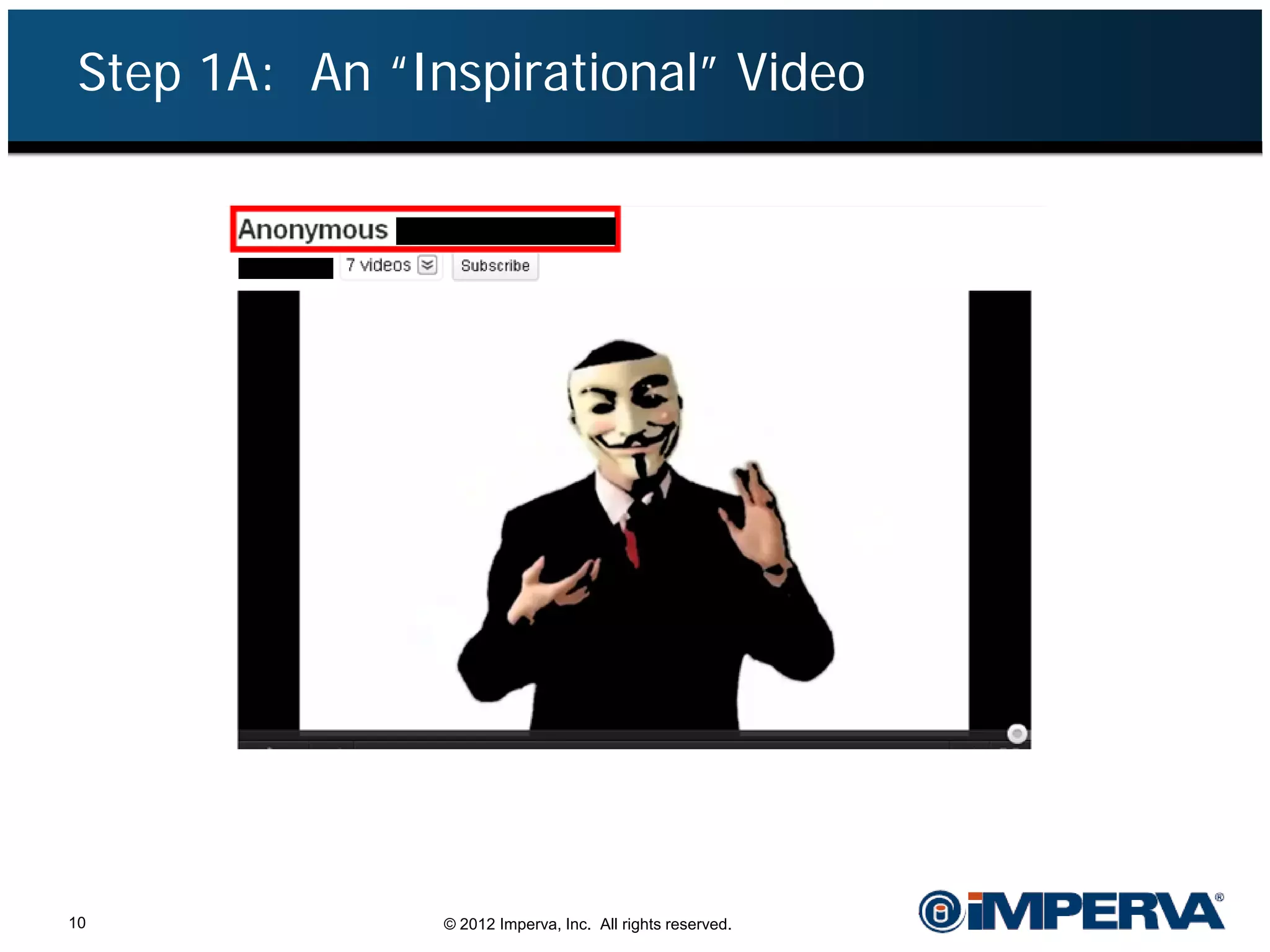 Step 1A: An “Inspirational” Video




10              © 2012 Imperva, Inc. All rights reserved.
 