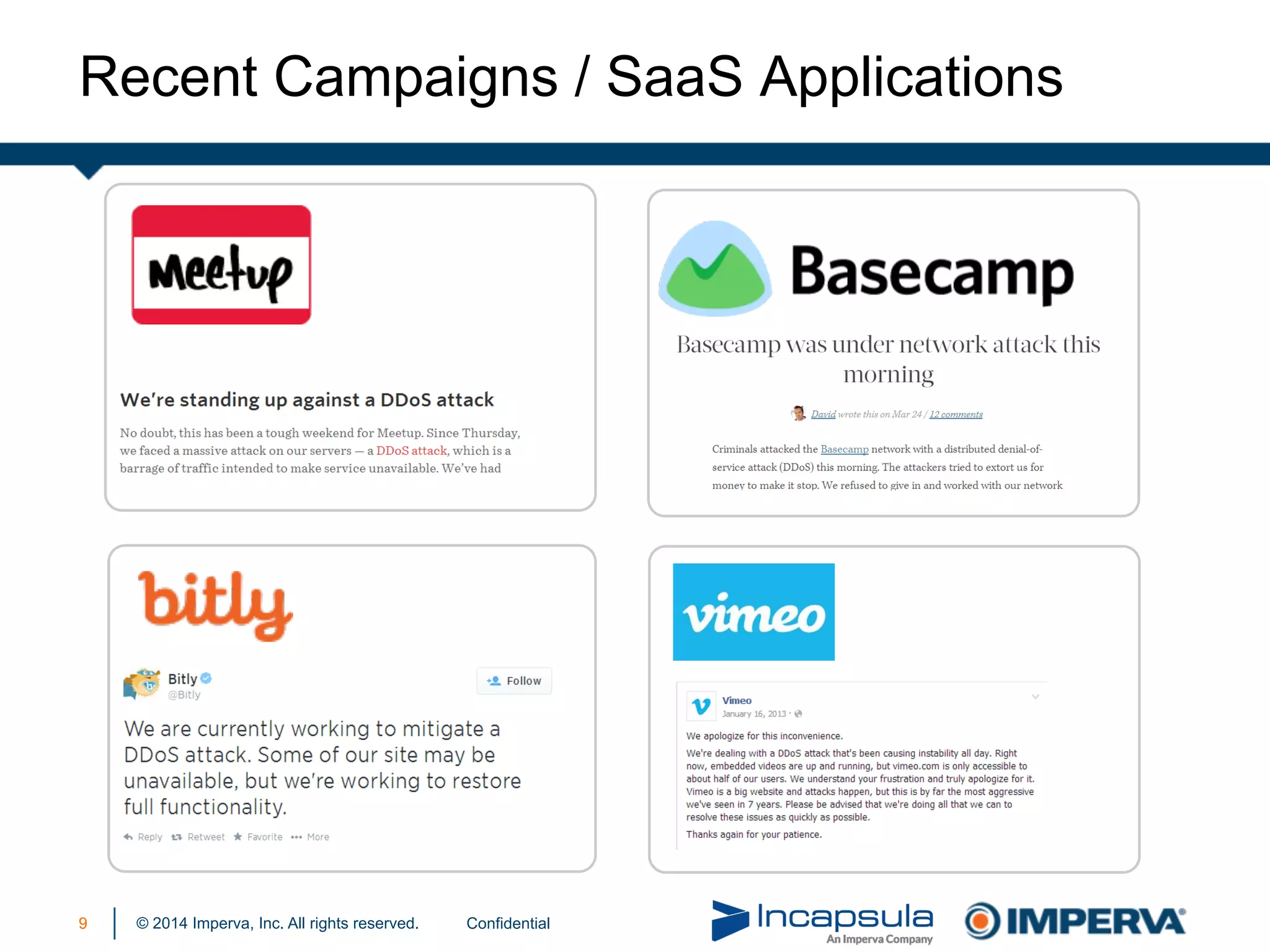 © 2014 Imperva, Inc. All rights reserved.
Recent Campaigns / SaaS Applications
9 Confidential
 