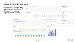 © Copyright 2020 – Keyrus 10
STORE HEADCOUNT AND OPEX
Build out the full operating
expense plan for a retail
location, from standard
opex to a staffing plan.
Finance & Merchandise Planning for Retail
 