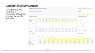 © Copyright 2020 – Keyrus 9
MARGIN PLANNING BY CATEGORY
Manage COGS and
Margin as a
percentage of revenue
or driven by specific
unit sales.
Finance & Merchandise Planning for Retail
 