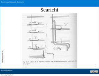 Cenni sugli impianti domestici




                                  Scarichi
Da Deppo et al.




                                             22

 Riccardo Rigon

Wednesday, May 16, 12
 