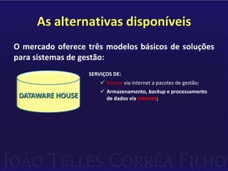 Podem ser implantados com relativa 	rapidez;São formados por programas fechados.PACOTES