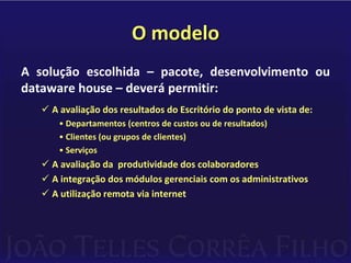 Treinamento dos usuários para implantação;DATAWARE HOUSE