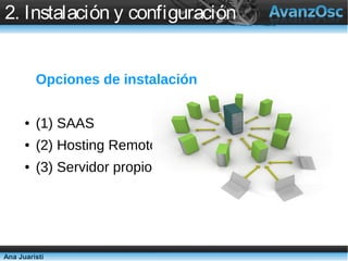 2. Instalación y configuración


          Opciones de instalación

      ●   (1) SAAS
      ●   (2) Hosting Remoto
      ...