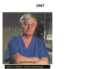 Father of Modern Dental Implantology
BRANEMARK, P.I.
1967
 