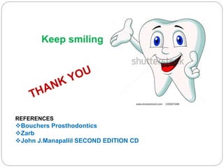 Keep smiling
REFERENCES
Bouchers Prosthodontics
Zarb
John J.Manapallil SECOND EDITION CD
 
