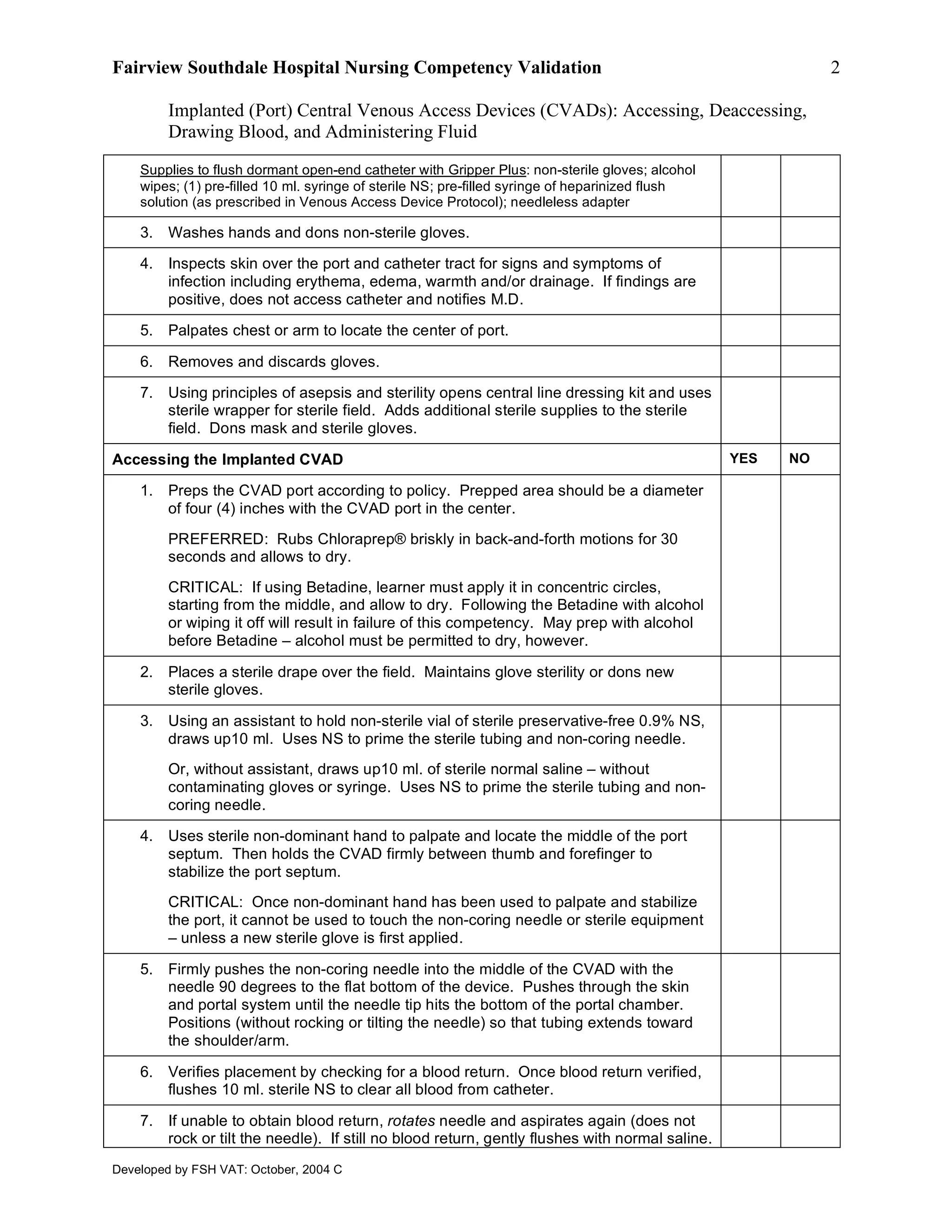 Port Flushing Checklist.pdf Implanted Port Competency | PDF