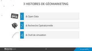 3 HISTOIRES DE GÉOMARKETING
& Open Data
& Recherche Opérationnelle
& Outil de simulation
1
2
4
4
26
 