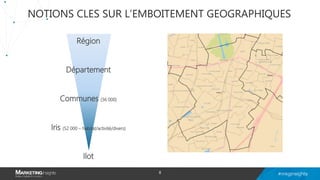 NOTIONS CLES SUR L’EMBOITEMENT GEOGRAPHIQUES
Région
Département
Communes (36 000)
Iris (52 000 – habitat/activité/divers)
Ilot
8
 