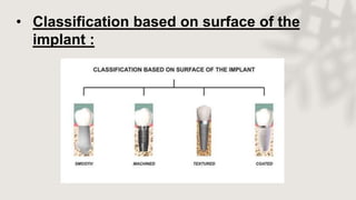 • Classification based on surface of the
implant :
 