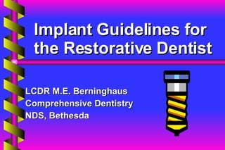 Implant Guidelines for the Restorative Dentist LCDR M.E. Berninghaus Comprehensive Dentistry NDS, Bethesda 