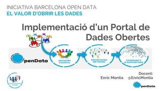 INICIATIVA BARCELONA OPEN DATA
EL VALOR D’OBRIR LES DADES
Implementació d’un Portal de
Dades Obertes
Docent:
Enric Montia @EnricMontia
 
