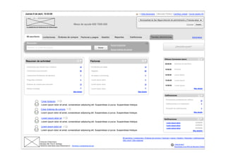 Jueves 9 de abril, 10:53:09                                                                                                                      1 | Hola davergara | Mercado Público | Cambiar unidad | Cerrar sesión [X]
 21 de 36




                                                                                                                                                                                                                                       1024 px
                                                                                                                                                  Municipalidad de San Miguel-dirección de administración y Finanzas-adqui...

                                                                Mesa de ayuda 600 7000 600                                                                                                                    Cancelar     Aceptar
 La plataforma de licitaciones de Chilecompra




 Mi escritorio          Licitaciones            Órdenes de compra        Facturas y pagos           Gestión       Reportes            Caliﬁciones               Tiendas electrónicas                                    Administrar

 ¡Aviso!
 Buscador                                                                                                                                                 [-]
                                                                                                              Buscar licitaciones
                                                                                                 Buscar
                                                                                                                                                                                               ¿Necesita ayuda?
  Nombre, id, orden de compra
                                                                                                              Buscar órdenes de compra




                                                                                                                                                                                  Últimos Convenios marco
Resumen de actividad                                                                  Facturas
                                                                                                                                                                                   20.09.09   Artículos de escritorio
 Licitaciones que cierran hoy o mañana                                  12             Pendientes por pagar                                             12
                                                                                                                                                                                   10.09.09   Eventos
 Licitaciones para autorizar                                            65             Pagadas                                                          65

 Licitaciones Pendientes de adjudicar                                    4             Enviadas a conﬁrming                                              4                         10.09.09   Lorem ipsum


 Preguntas recibidas                                                     5             Lorem ipsum dolor                                                 5                         10.09.09    Lorem ipsum

 Órdenes de compra para autorizar                                       12             Lorem ipsum dolor                                                12
                                                                                                                                                                                   10.09.09    Lorem ipsum

 Ofertas recibidas                                                       4             Lorem ipsum dolor                                                 4                                                               Más detalle
                                                                Más detalle                                                                     Más detalle

                                                                                                                                                                                  Caliﬁcaciones

                                                                                                                                                                                   Proveedores pendientes de caliﬁcar
                                                                                                                                                                                                                                 13
                      Crear licitación
                                                                                                                                                                                    Caliﬁcaciones a mi organismo                  4
                      Lorem ipsum dolor sit amet, consectetuer adipiscing elit. Suspendisse ut purus. Suspendisse tristique.
                                                                                                                                                                                    Promedio de caliﬁcaciones                     4
                     Crear órdenes de compra
                     Lorem ipsum dolor sit amet, consectetuer adipiscing elit. Suspendisse ut purus. Suspendisse tristique.                                                                                              Más detalle


                      Lorem ipsum dolor sit                                                                                                                                       Notiﬁcaciones
                      Lorem ipsum dolor sit amet, consectetuer adipiscing elit. Suspendisse ut purus. Suspendisse tristique.                                                        Loren ipsum dolor                      24/09/09
                                                                                                                                                                                    Loren ipsum dolor                      24/09/09
                      Lorem ipsum dolor sit
                                                                                                                                                                                    Loren ipsum dolor                      24/09/09
                     Lorem ipsum dolor sit amet, consectetuer adipiscing elit. Suspendisse ut purus. Suspendisse tristique.                                                                                             Más detalles



                                                                                                                             Mi escritorio | Licitaciones | Órdenes de compra | Facturas y pagos | Gestión | Reportes | Caliﬁcaciones
                                                                                                                             Sitio móvil | Sitio estándar
                     Dirección Chilecompra
                     Monjitas 392, Piso 8. Santiago                                                                                                                                           ¿Qué es eso?
                     Derechos reservados www.chilecompra.cl   Términos y condiciones de uso
 768 px                                                                                                                                                                                       Suscríbase a los RSS de Mercado Público
 