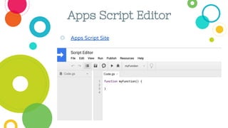 Apps Script Editor
◎ Apps Script Site
 