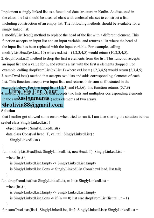 Implement a singly linked list as a functional data structure in Kot.pdf
