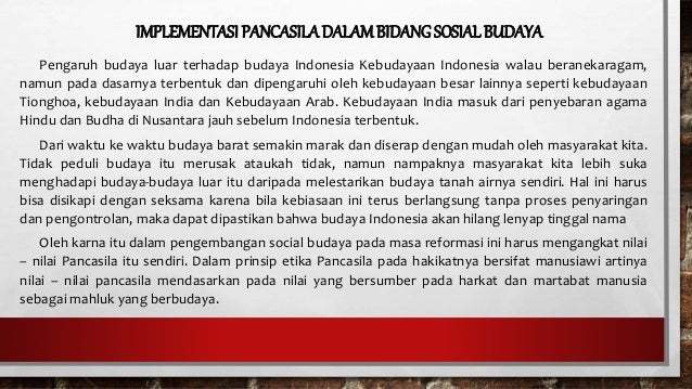 Implementasi Pancasila Dalam Bidang Ipoleksosbudhankam