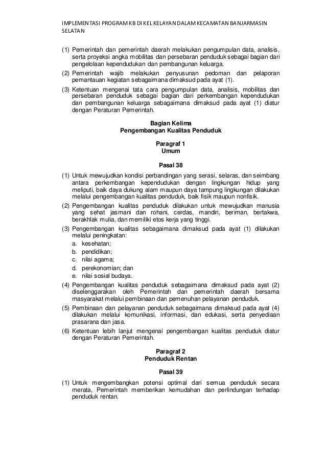 Implementasi Program Kb Di Kel Kelayan Dalam Kec Banjarmasin Selatan
