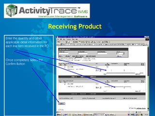 Receiving Product Enter the quantity and other applicable detail information for each line item received in the PO. Once completed, select the Confirm Button 