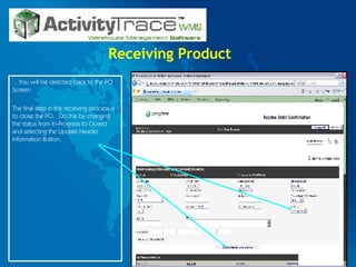 Receiving Product … You will be directed back to the PO Screen.  The final step in the receiving process is to close the PO…Do this by changing the status from In-Progress to Closed and selecting the Update Header Information Button. 