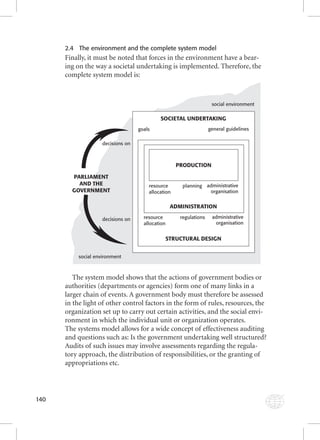 2.2 Administration – the second component in the model 
The operation of the production system takes place within the frame-work 
of an administration, involving perhaps several ministries and 
many departments and agencies, as well as regional offi ces and local 
authorities. 

 



	
 