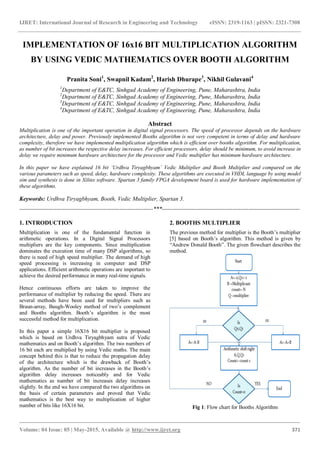 Implementation of 16 x16 bit multiplication algorithm by using vedic ...