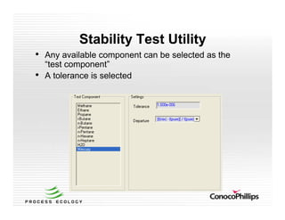 Stability Test Utility
• Any available component can be selected as the
“test component”
• A tolerance is selected
 