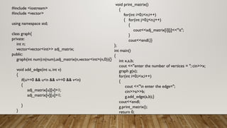 Implementation of graphs, adjaceny matrix | PPTX
