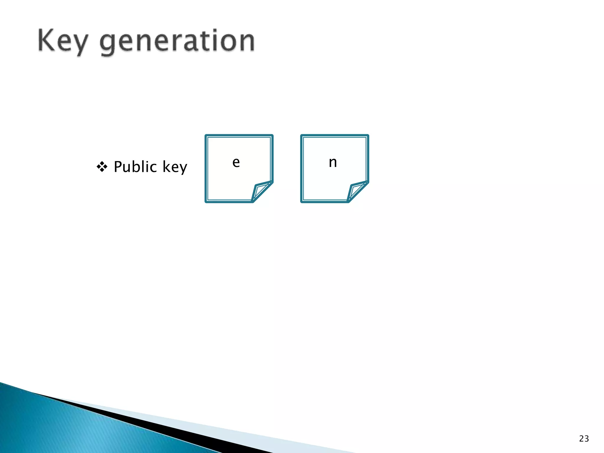 23 
 Public key e n 
 