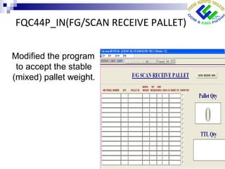 FQC44P_IN(FG/SCAN RECEIVE PALLET)
Modified the program
to accept the stable
(mixed) pallet weight.
 
