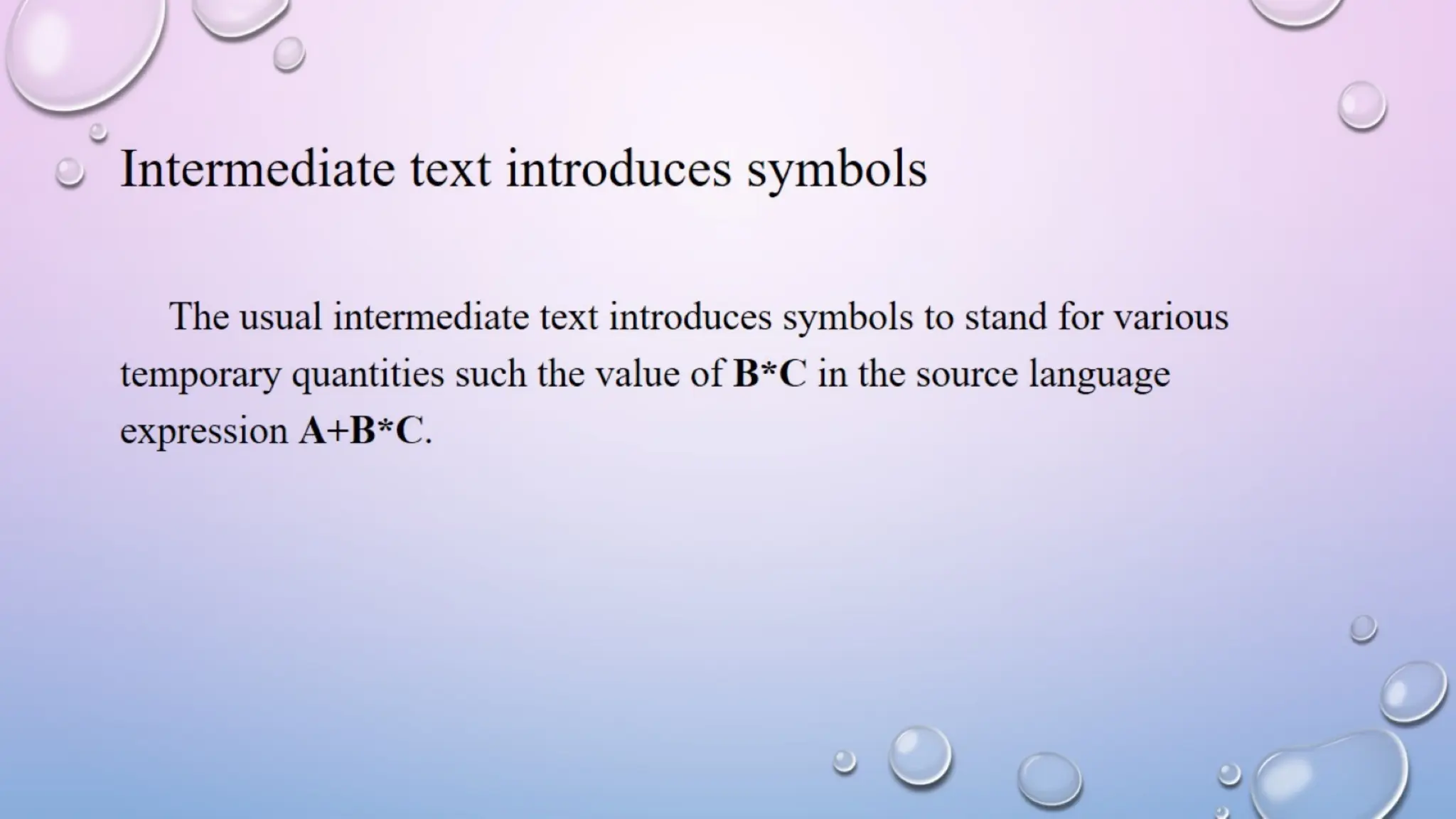 Intermediate text introduces symbols
 