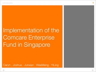 1




Implementation of the
Comcare Enterprise
Fund in Singapore


Caryn . Joshua . Junxian . WeeMeng . YiLing
 