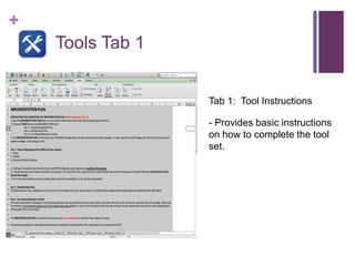 +
Tools Tab 1
Tab 1: Tool Instructions
- Provides basic instructions
on how to complete the tool
set.
 