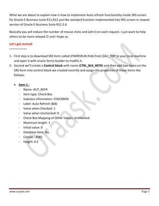Steps On Getting Your R11 Implement auto refresh function in oracle ebs 12.1.3 | PDF
