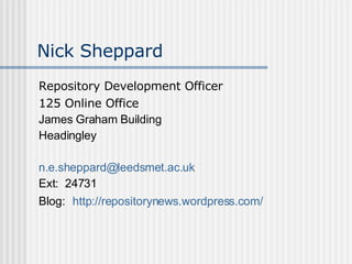 Nick Sheppard ,[object Object],[object Object],[object Object],[object Object],[object Object],[object Object],[object Object]