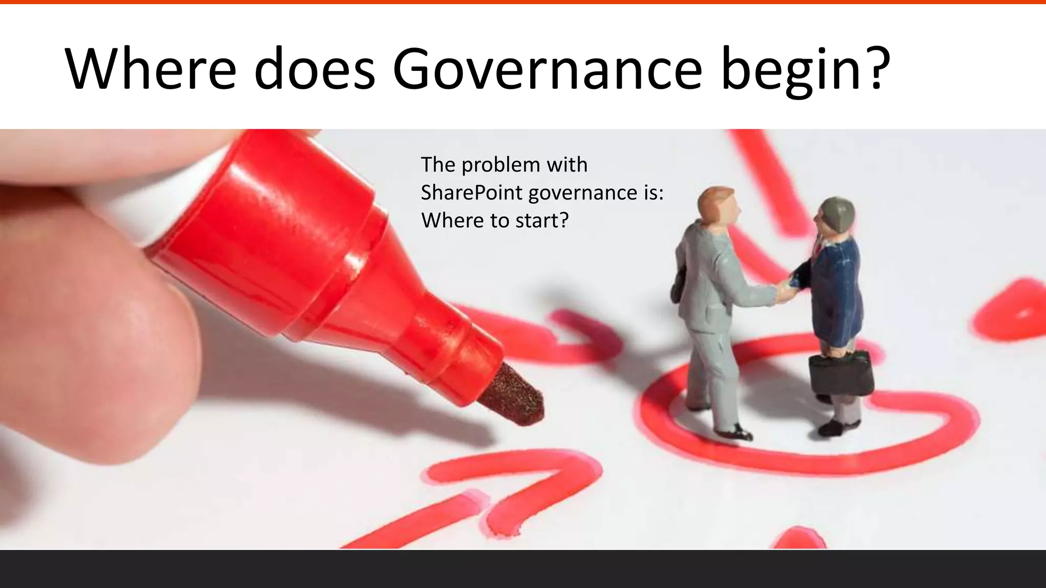 Where does Governance begin?
The problem with
SharePoint governance is:
Where to start?
 