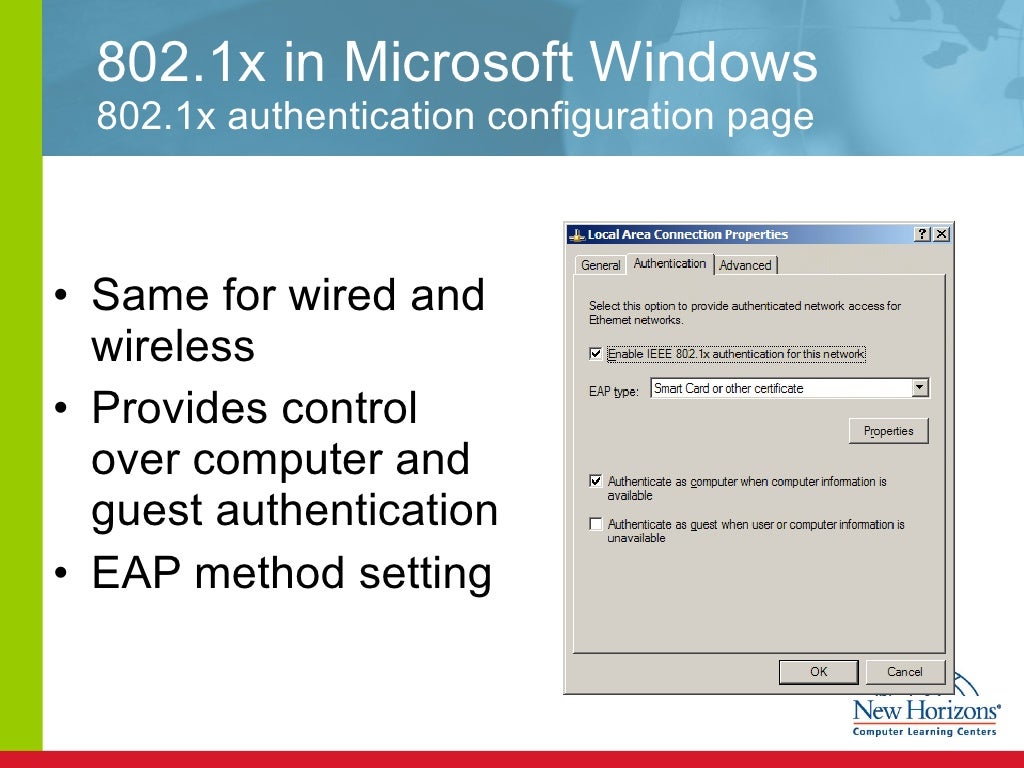 Implementing 802 1x authentication