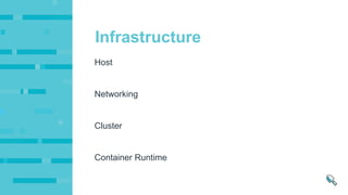 Networking
Cluster
Container Runtime
Host
Infrastructure
 