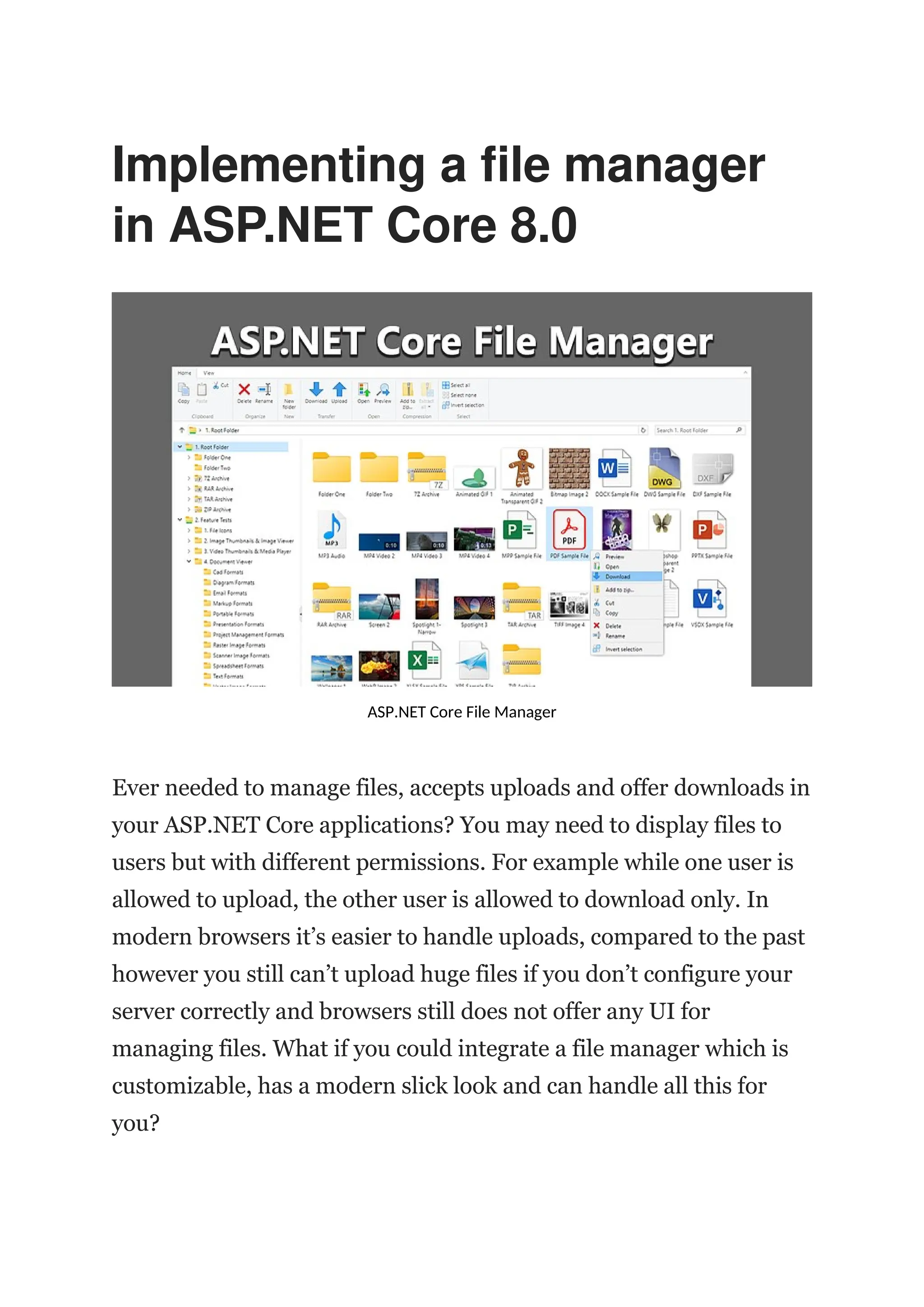 Implementing a file manager in asp net core 8 0 pdf