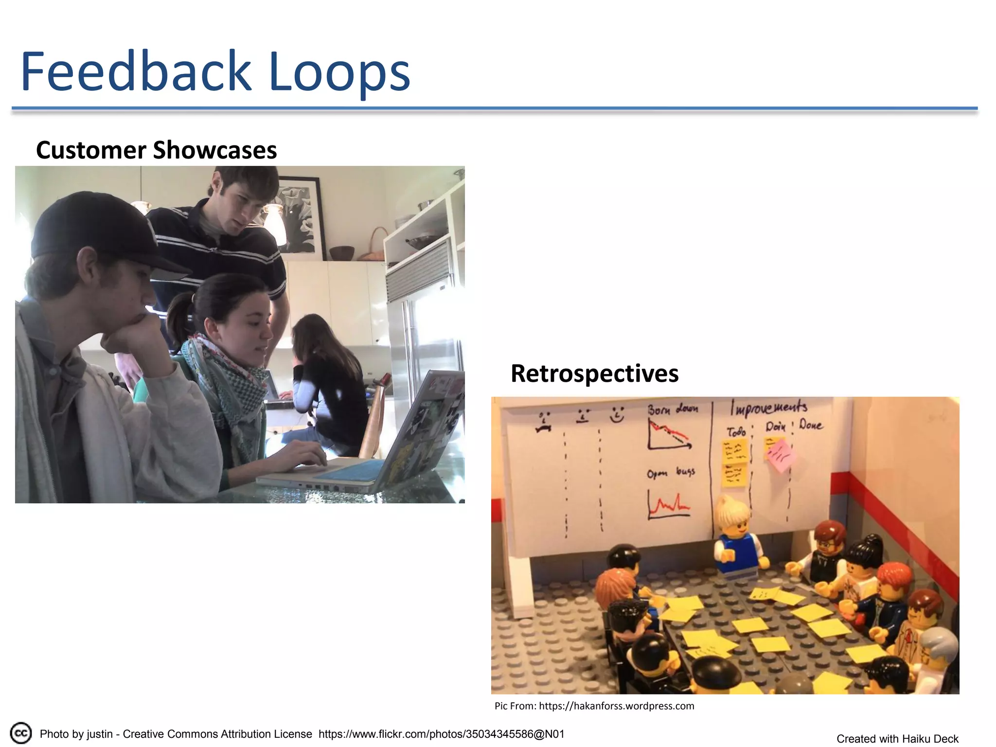 Feedback Loops
Customer Showcases
Retrospectives
Photo by justin - Creative Commons Attribution License https://www.flickr.com/photos/35034345586@N01 Created with Haiku Deck
Pic From: https://hakanforss.wordpress.com
 