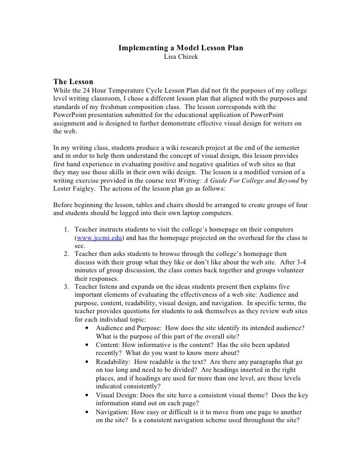 Implementing A Model Lesson Plan Implementing A Model Lesson Plan