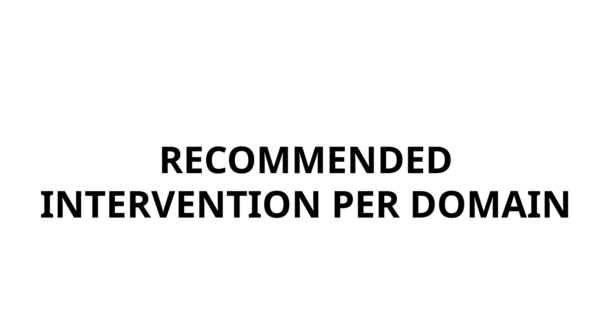 RECOMMENDED
INTERVENTION PER DOMAIN
 