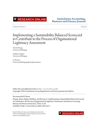 Implementing a sustainability balanced scorecard to contribute to | PDF