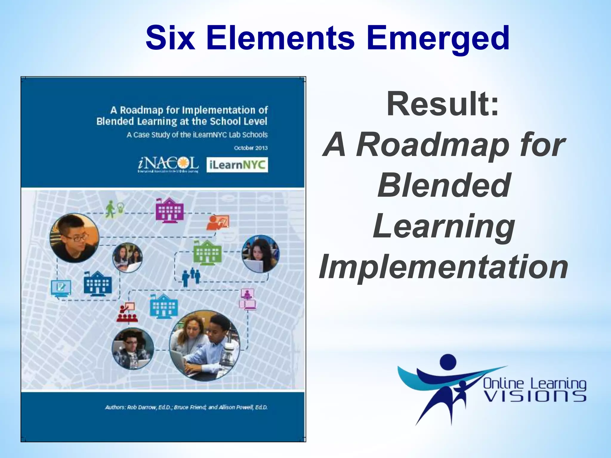 Six Elements Emerged
Result:
A Roadmap for
Blended
Learning
Implementation
 